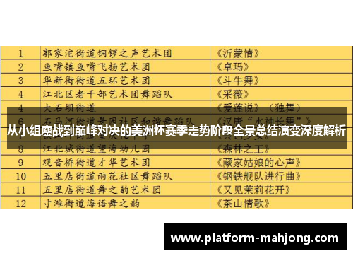 从小组鏖战到巅峰对决的美洲杯赛季走势阶段全景总结演变深度解析