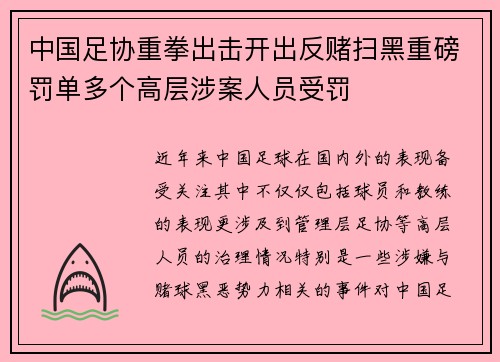 中国足协重拳出击开出反赌扫黑重磅罚单多个高层涉案人员受罚 中国足协重拳出击开出反赌扫黑重磅罚单多个高层涉案人员受罚